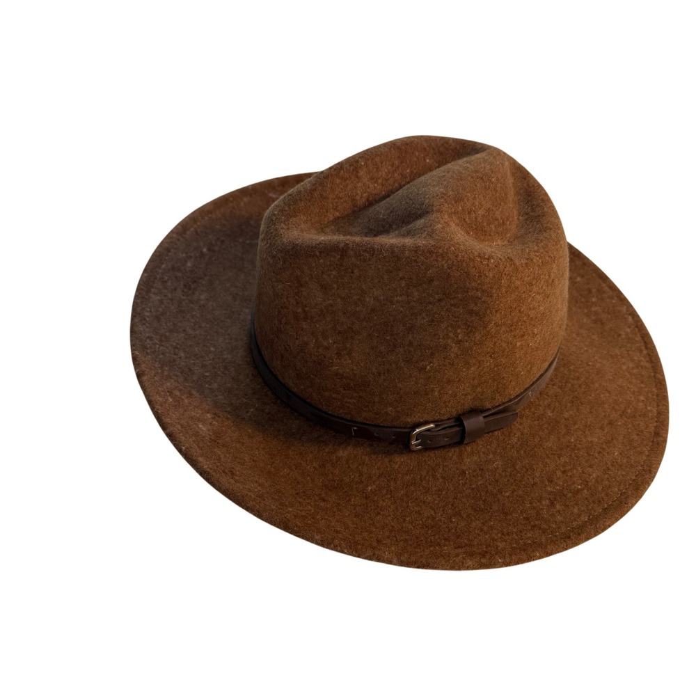World Market‎ Brown Wool Rancher Hat Wide Brim Buckle Accent 22"/56cm Boho